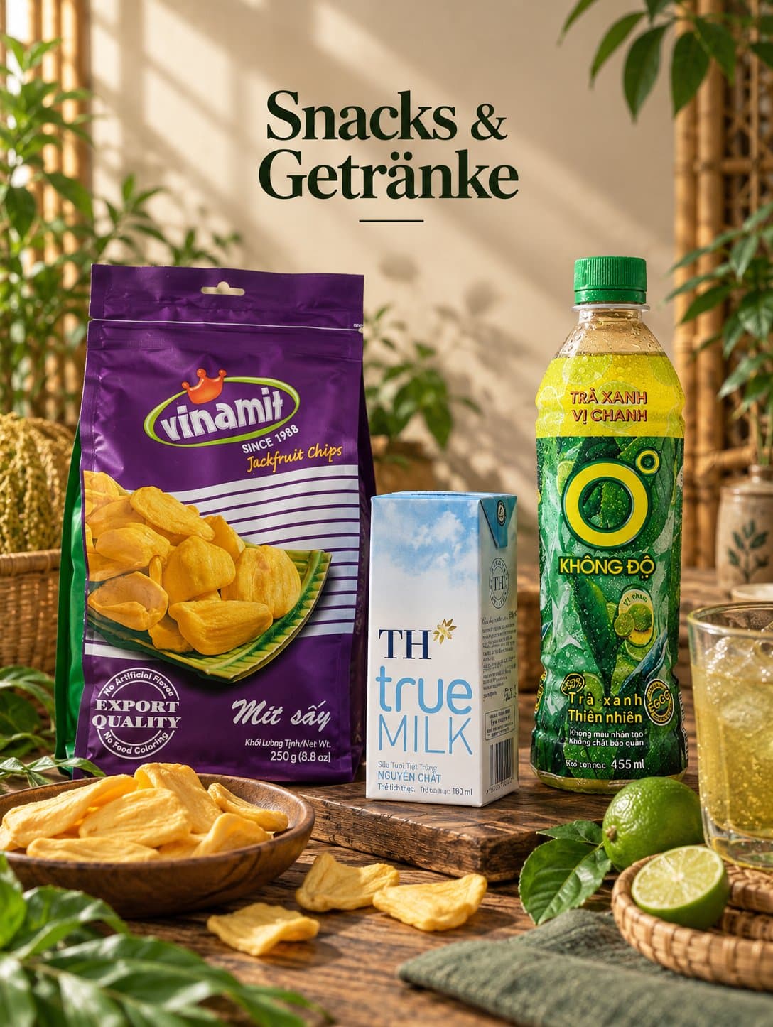 Asiatische Snacks und Getränke