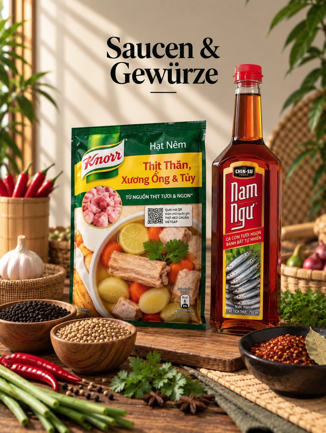 Regal mit Saucen und Gewürzen